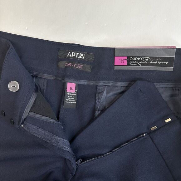 APT 9 Curvy Wide Trouser Leg 16 Navy Blue Stretch Dress Pants Career Plus NEW - Picture 6 of 8